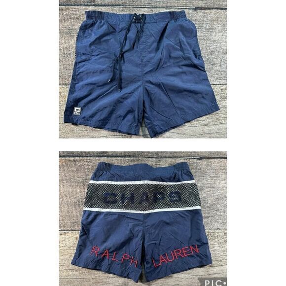 Vintage Chaps Ralph Lauren Swim Trunks Mens Lg Blue White Mesh Lined - Picture 1 of 8